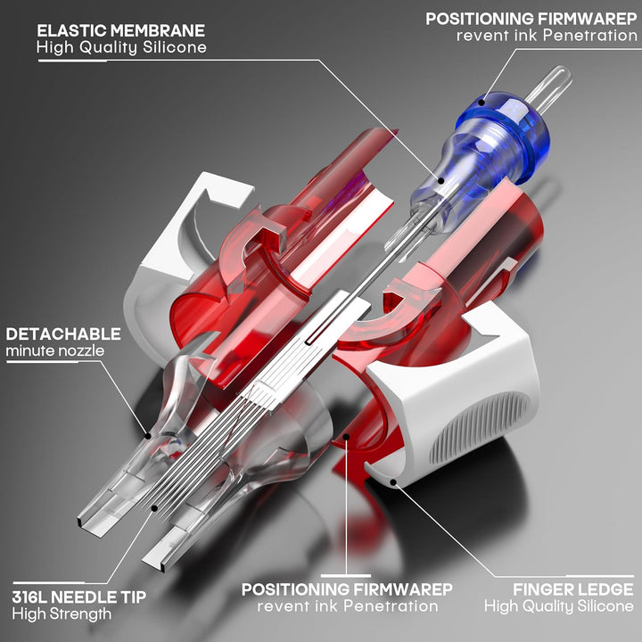 20PCS Tattoo Cartridge Needles #12 (9RS) Standard round Shader Tattoo Needles with Membrane Professional Disposable and Safety Tattoo Needles for Tattoo Pen