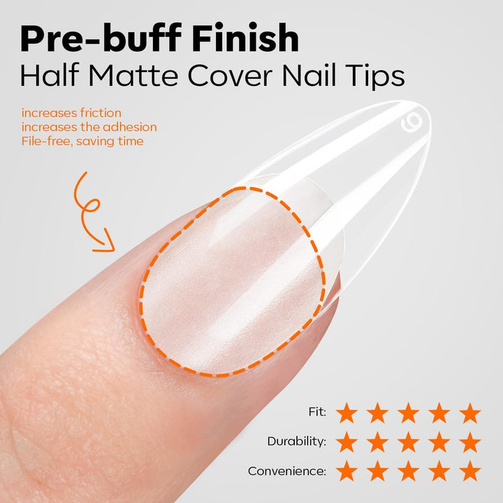 Gel Nail Kit Almond, Upgrade 15Sizes Fake Nails, 9-In-One Glue Dehydrator & Mini U V Light Clipper, 510Pcs Medium Almond Press on Tips for Extension DIY Salon Home Gift