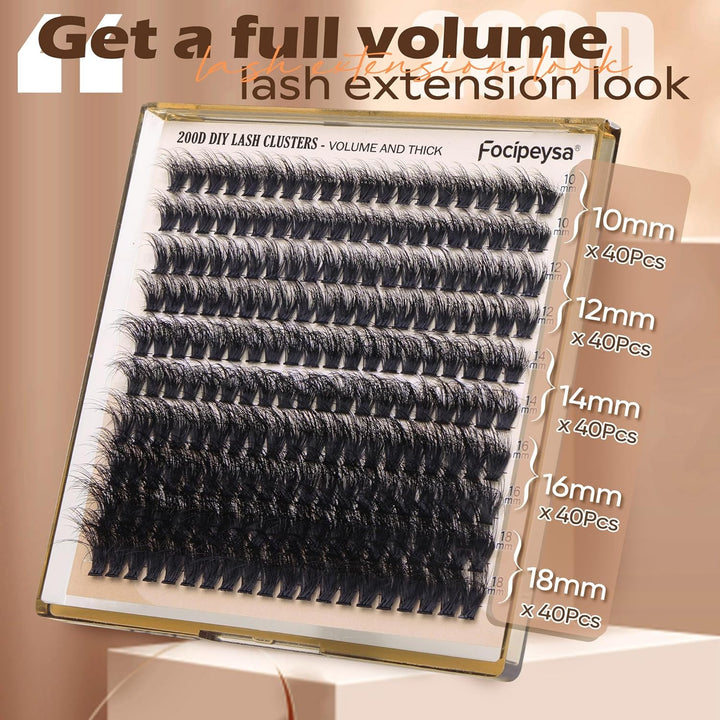 Lash Extension Kit Thick Eyelash Extension Kit 10-18Mm Fluffy Lash Clusters 200D Individual Eyelashes Kit with Lash Bond, Lash Remover, Lash Applicator, DIY Lashes Extension