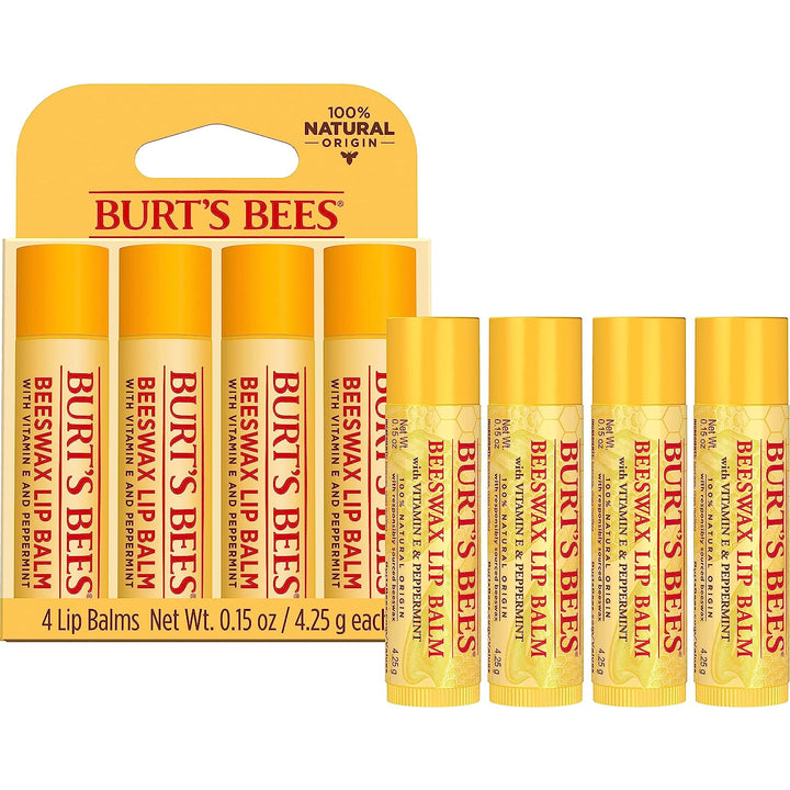 Lip Balm - Original Beeswax, Lip Moisturizer with Responsibly Sourced Beeswax, Tint-Free, Natural Origin Conditioning Treatment, 4 Tubes, 0.15 Oz.