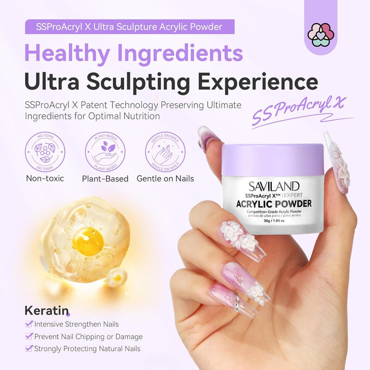 Ultra-Smooth Clear Acrylic Powder: Keratin Professional Acrylic Nail Powder Ultra Sculpture Tech for 3D Carving Nail Extension Tech Salon Studio Manicure
