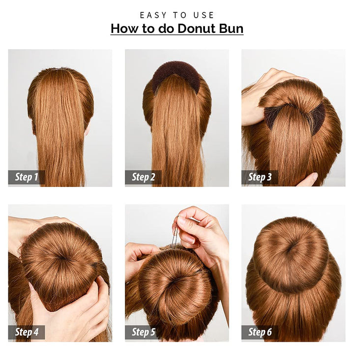 Hair Bun Maker Set, Donut Bun Maker Set with 4Pcs Dark Brown &4Pcs Beige(2 Extra-Large,2 Large,2 Medium and 2 Small), 5 Pieces Hair Elastic Bands, 40 Pieces Hair Bobby Pins (Brown and Gold)