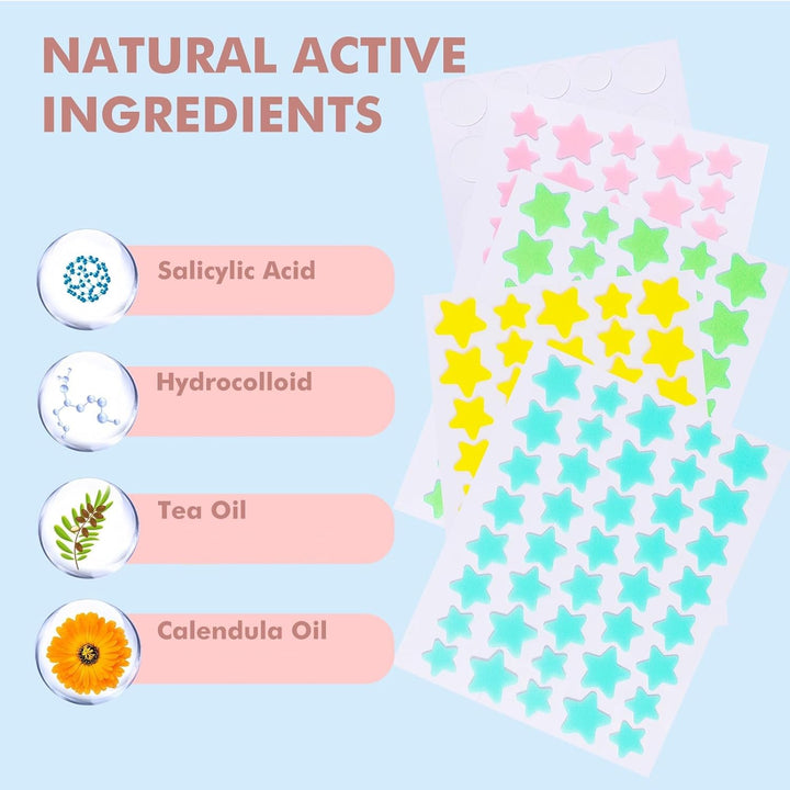 Pimple Patches for Face 316Pcs,Hydrocolloid Acne Patches Star,Zit Patches,Pimple Popper Tool Kit,Facial Skin Care Products Containing Salicylic Acid,Tea Tree Oil and Calendula Oil