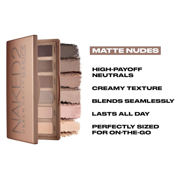 Naked 2 Basics Mini Eyeshadow Palette - 6 Matte Nude Shadows, Multi-Use Powder for Eye, Contour, or Brows, Ultra-Blendable Cool-Tone Neutrals, Long-Lasting Wear, Travel Makeup with Mirror