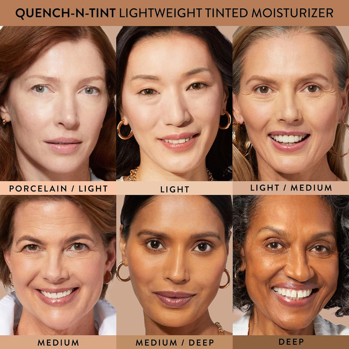 Quench-N-Tint Lightweight Tinted Moisturizer, Porcelain/Fair - Sheer to Light Buildable Coverage - Natural Glow Finish - Lightweight Formula - Hydratant Teinte