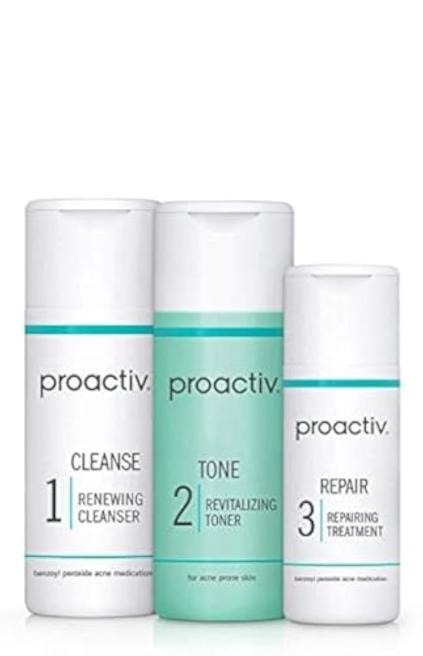 3 Step Acne Treatment - Benzoyl Peroxide Face Wash, Repairing Acne Spot Treatment for Face and Body, Exfoliating Toner - 30 Day Complete Acne Skin Care Kit