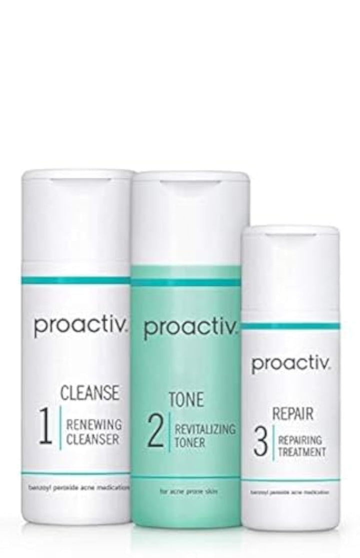 3 Step Acne Treatment - Benzoyl Peroxide Face Wash, Repairing Acne Spot Treatment for Face and Body, Exfoliating Toner - 30 Day Complete Acne Skin Care Kit