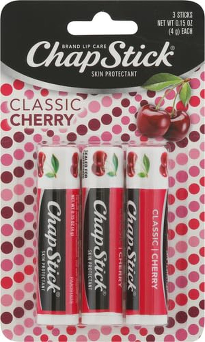 Classic Skin Protectant Flavored Lip Balm Tube, Cherry Flavor, 0.15 Ounce (Pack of 3)