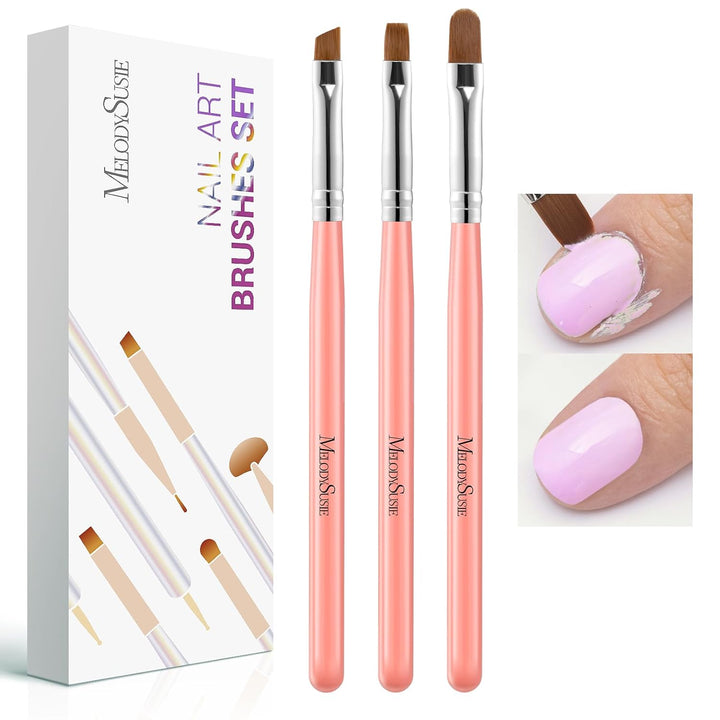 3-Piece Acrylic Nail Brush Set - Sizes 8/10/14, Professional Nail Art Tool for Acrylic Application, Powder, Extension & 3D Carving - Pink