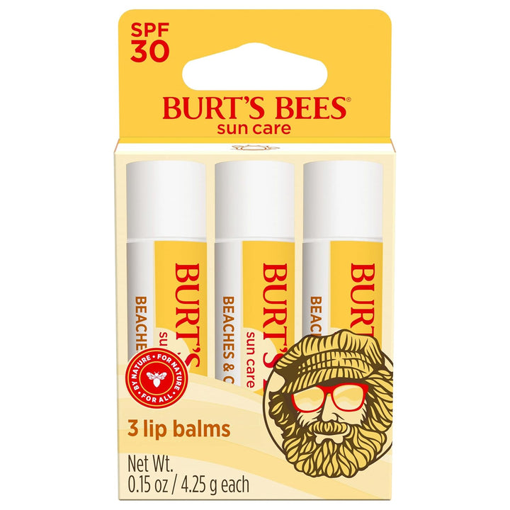 Burt’S Bees SPF 30 Lip Balm, Island Getaway - Coco Loco, Beaches & Cream, Tropic like It'S Hot, Water-Resistant Sun Care, Natural Origin Lip Treatment, 3 Tubes, 0.15 Oz