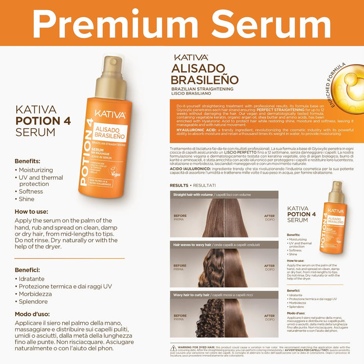 Brazilian Keratin Straightening Treatment with Hyaluronic Acid and Premium Serum – 12 Weeks Formaldehyde-Free Smoothing Treatment. All Hair Types.