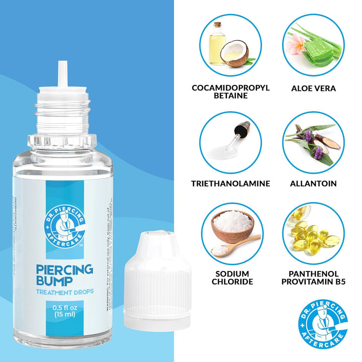 Keloid Drops – Non-Greasy Saline Solution for Keloid Bump Removal for Piercings - May Reduce Appearance of Nose Piercing Bump, Nose Ear Lip Belly (15 Ml)