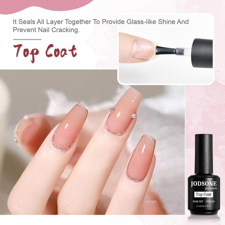 2 Bottles of Top Coat Base Coat Set No Wipe Foundation Combination Bright Surface at Home DIY Nail Salon Girl Gift