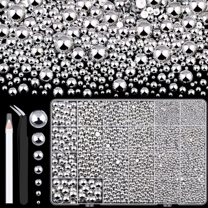 16500Pcs Flatback Pearls for Crafting (White), Assorted Size 2/3/4/5/6/8/10Mm Half Pearl with 3Pcs 10Ml B7000 Jewelry Glue, Bedazzling Kit for DIY Crafts Clothing Tumbler Shoes Embellishment Nail Art