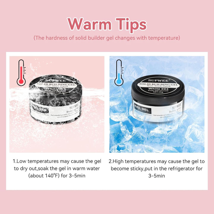 3D Nail Art Gel Clear and White Solid Builder Gel for Nails Non-Stick Hand Sculpture Hard Gels with Dual Form for Carving Patterns Decoration Nail Art Home Manicure DIY for Women