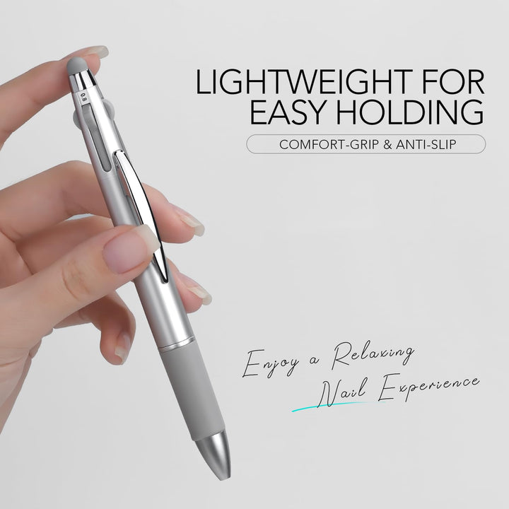 4-In-1 Nail Dotting Pen, Manicure Art Tools in Ballpoint Design with Size Marking and Pressing Head, Perfect for Painting, Sculpting, Rhinestones DIY and Salon, Silver