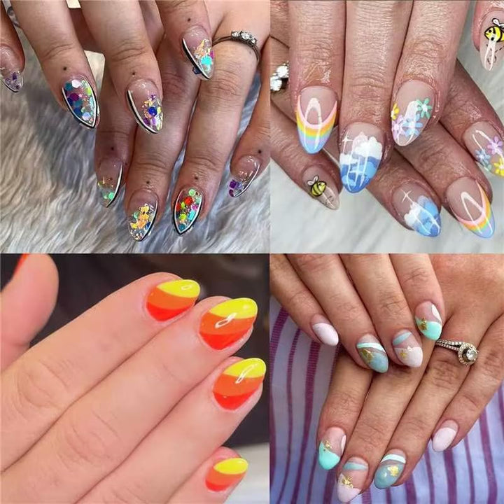 Short Almond Fake Nails 216Pcs Pre-Shape Gel Acrylic Nail Tips for Full Cover Nail Extension Home DIY Nail Salon 12 Sizes Gelly Tips