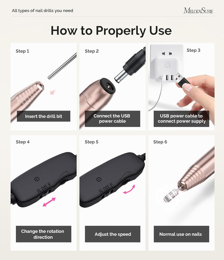 Electric USB Nail Drill Machine,Pc120I Portable Electric Nail File Efile Set for Acrylic Gel Nails, Manicure Pedicure Tool with Nail Drill Bits Sanding Bands Gold