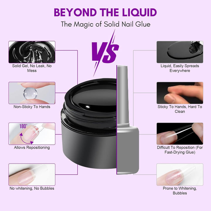 Solid Nail Glue Gel: Extra Strong Gel Nail Glue for Press on Nails & Fake Tips Long-Lasting Strong Adhesion Nails Glue for Acrylic Nails Clear 3D Gels for Nail Art Home Salon UV Light Cured