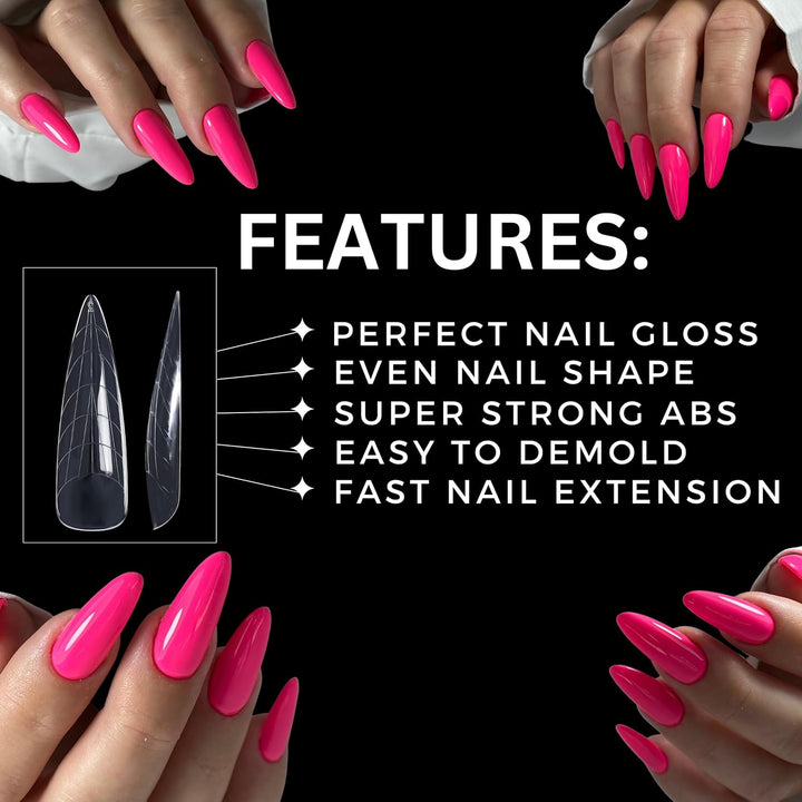 Dual Nail Forms ALMOND Extension Structure Poly Gel Nail Forms Full Cover Molds 12 Sizes for Solid Gel Glue Art Design Salon&Diy