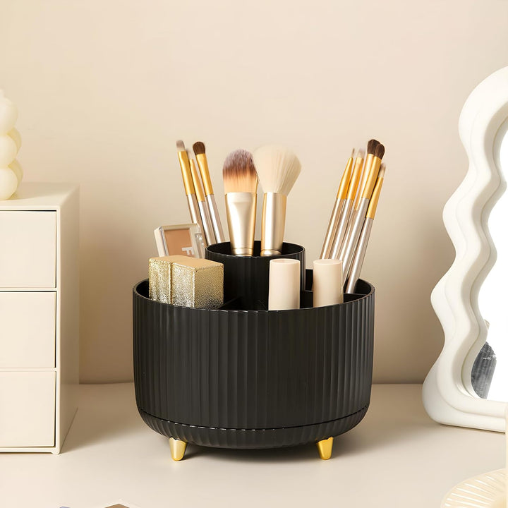 Makeup Brush Holder Organizer,360° Rotating Makeup Brush Organizer,5 Slot Make up Brushes Cup for Cosmetics, Nail Polish, Art Supply, Bathroom Vanity Desktop Organizer - White
