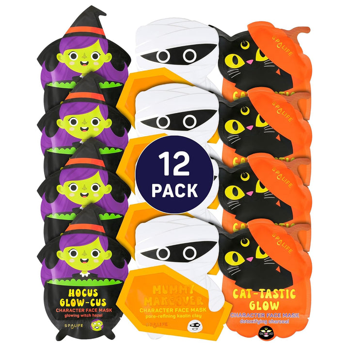 Facial Mask Sheet Bundle - Pumpkin, Ghost, Bat - Halloween Character Mask Bundle - Face Masks for Skin Care - Moisturizing Sheet Face Masks - Skincare Pack for Women - Spa Beauty Masks