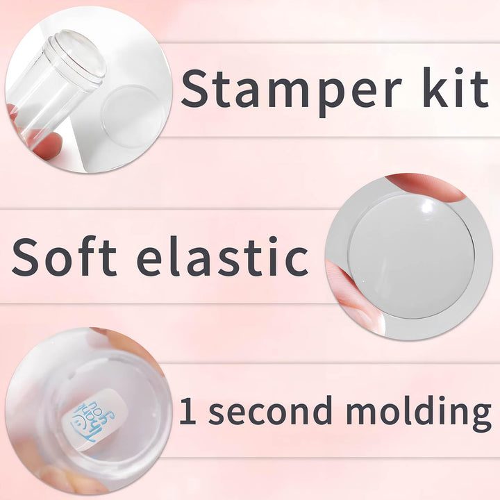 French Tip Tool,2 PCS Nail Art Stamper Kit,Clear Silicone Stamping Jelly with Scraper for DIY Together with Gel Nail Polish Acrylic Nail Kit Nail Tips