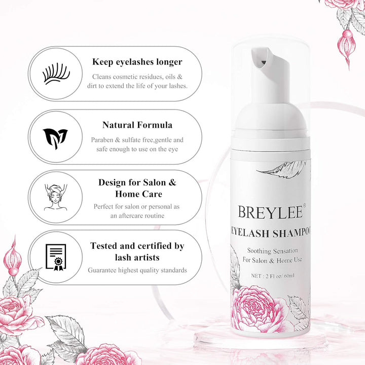 Eyelash Cleanser, Shampoo Foam & Brushes Eyelid Cleanser for Makeup Remover Paraben & Sulfate Free for Salon and Home Use(60Ml, 2 Fl Oz)