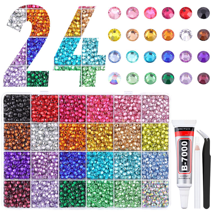 13000Pcs Flatback Pearls for Crafting (White), Assorted Size 2/3/4/5/6/8/10Mm Half Pearl Bead Gems with 3Pcs 10Ml B7000 Jewelry Glue, Bedazzling Kit for Crafts Shoes Graduation Cap Nail Art