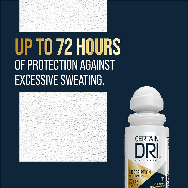 Prescription-Strength Clinical Antiperspirant Roll-On for Hyperhidrosis - 72-Hour Sweat Protection - Fragrance-Free - Doctor-Recommended for Men & Women - 1.2 Fl Oz