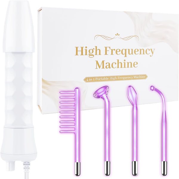 High Frequency Facial Wand -  4 in 1 Violet Portable Handheld High Frequency Facial Machine - at Home Face Skin Wand Device with 4 Pcs Purple Glass Tubes
