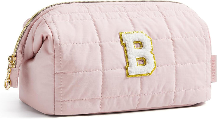 Makeup Bag Travel Toiletry Bag, Puffy Padded Make up Bags for Women Makeup Organizer Case, Wide-Open Pouch Purse Travel Essentials Toiletries Accessories Brushes, Pink