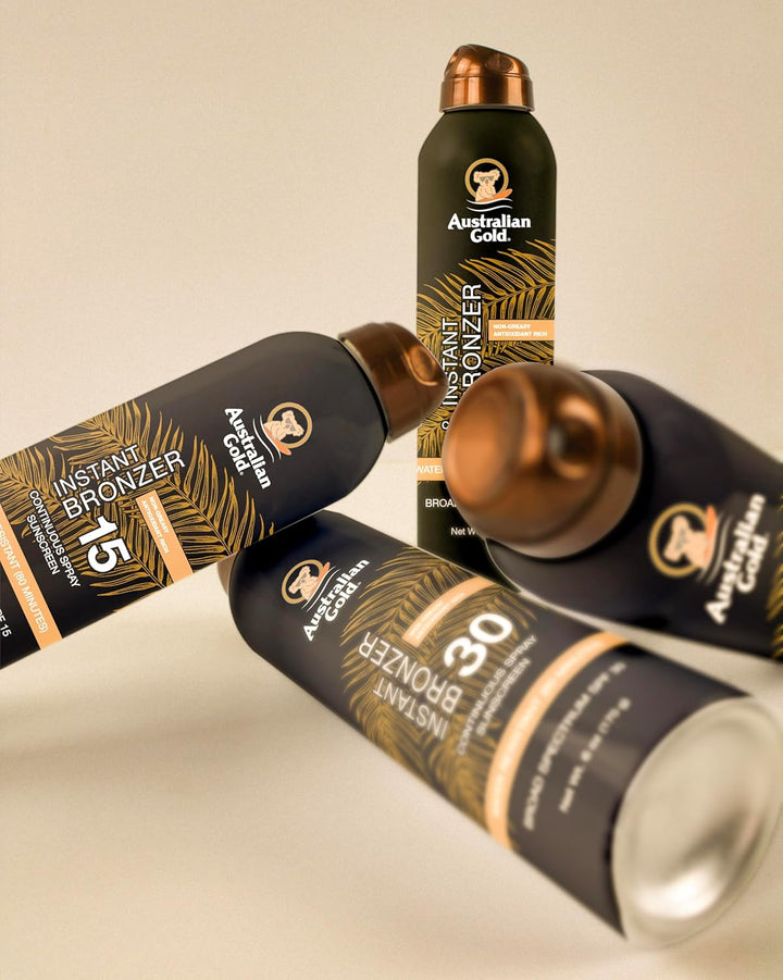 Continuous Spray Sunscreen with Instant Bronzer SPF 15, Immediate Glow & Dries Fast, Broad Spectrum, Water Resistant, Non-Greasy, Oxybenzone Free, Cruelty Free, 6 Ounce