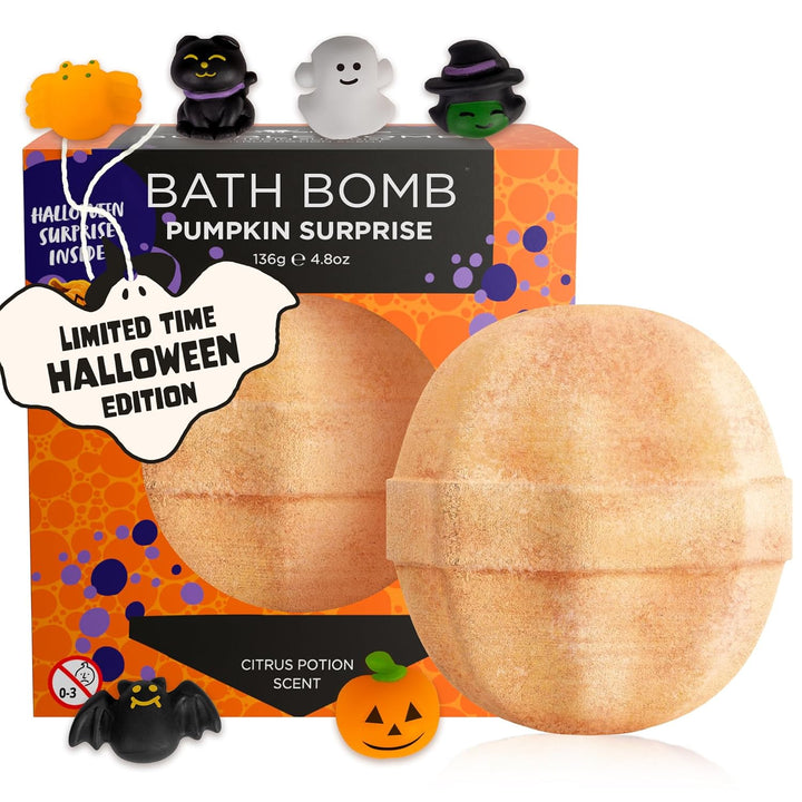 Halloween Bath Bombs for Kids with Surprise Halloween Toys inside - Large Pumpkin Bath Bombs for Kids, Boys & Girls – Spooky Boo Basket Stuffers for Kids - Made in USA Bubble Bomb by
