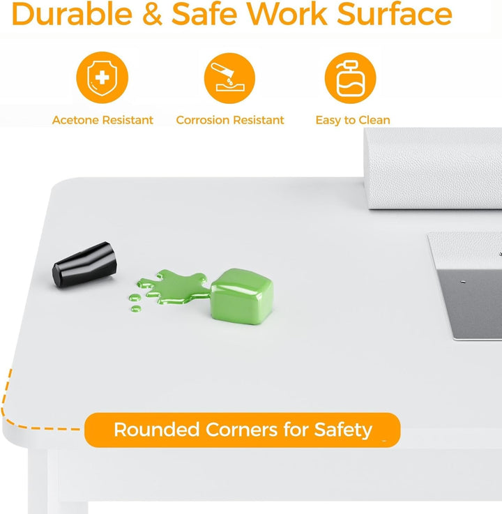 Manicure Table, L-Shaped Nail Tech Desk with Dust Collector, Reversible Rotating Table & Storage Shelf, Acetone Resistant Beauty Salon Station, White