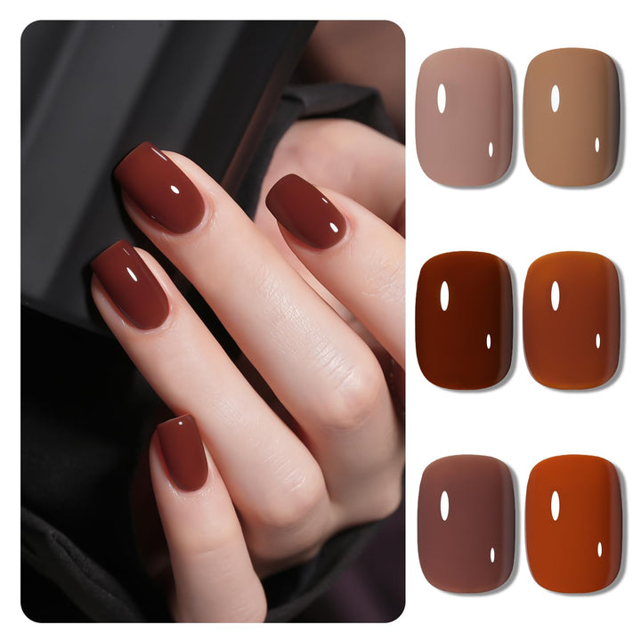 Rose Garden Jelly Gel Nail Polish of 6 Transparent Nude Red Pink Brown Colors Sheer Gel Polish Kit for Salon Manicure and Nail Art DIY at Home