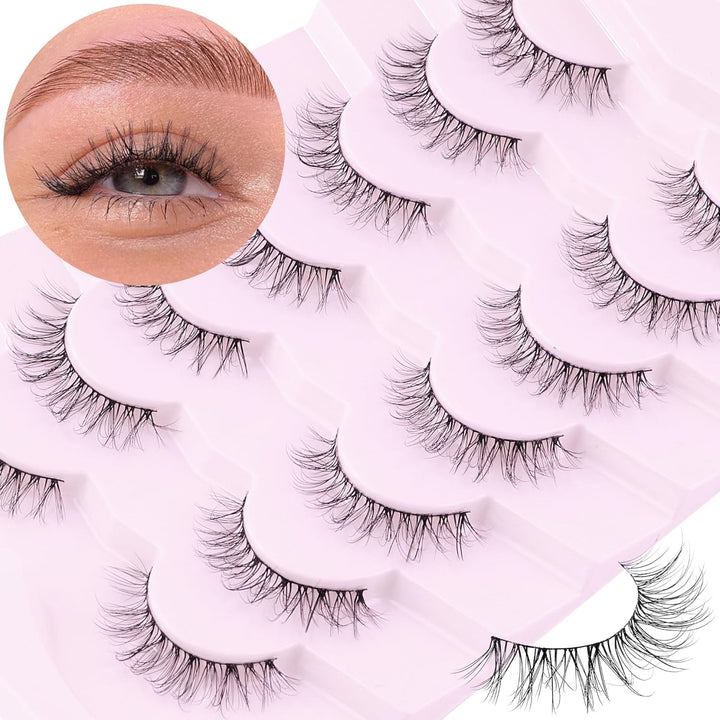 Natural Lashes Wispy Lashes Natural Look False Eyelashes Natural Flared Eyelashes False Eye Lashes Soft Fluffy Lashes 7 Pairs D1 Natural (6-13MM)