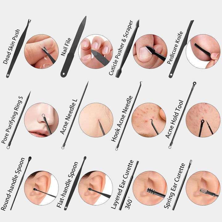 Nail Clippers Set, 26 Piece Manicure Set & Pedicure Kit, Stainless Steel Fingernail & Toenail Clipper Cutters, Professional Nail Care Tools with Luxurious Travel Case for Men and Women, Black