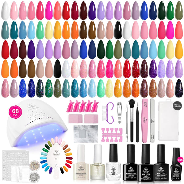 Beetles Gel Nail Polish Kit with U V Light 68 Pcs Emotional Spectrum 35 Colors Gel Polish Nail Kit with Base and Matte&Glossy Top Coat Soak off All Season DIY Set Manicure Tools Gifts for Women