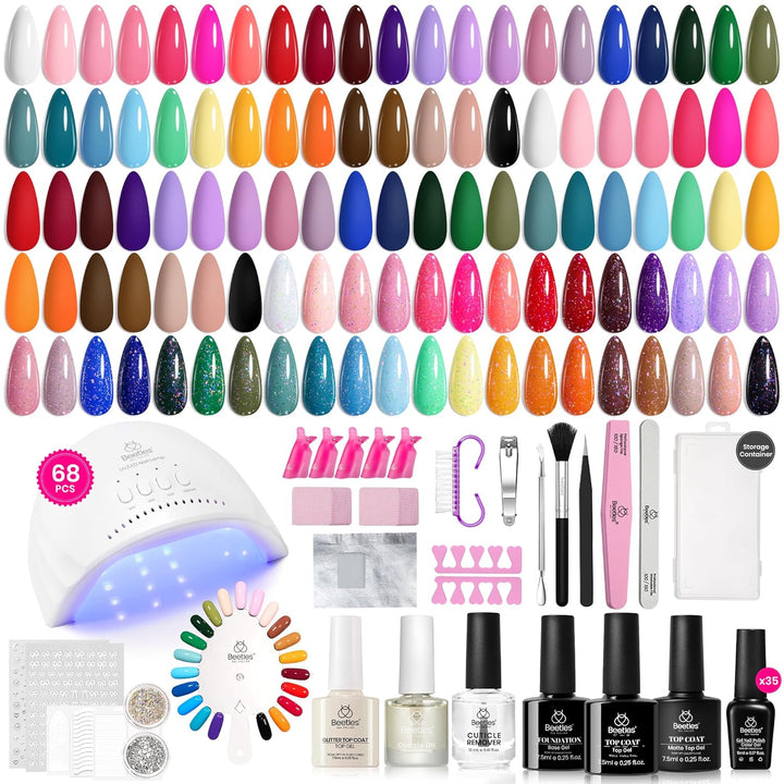 Beetles Gel Nail Polish Kit with U V Light 68 Pcs Emotional Spectrum 35 Colors Gel Polish Nail Kit with Base and Matte&Glossy Top Coat Soak off All Season DIY Set Manicure Tools Gifts for Women