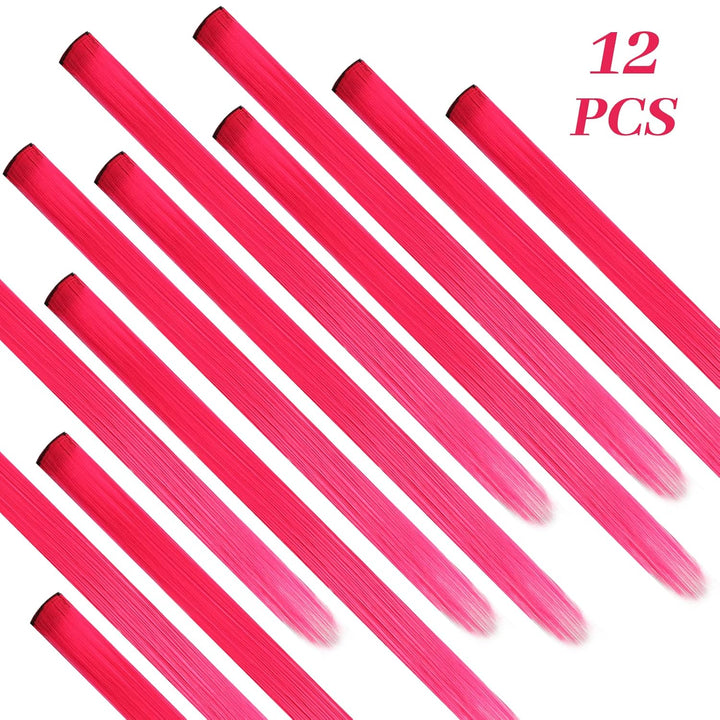 12 Pcs Clip in Hair Extensions, 22 Inch Colored Hair Extensions Party Highlights Long Straight Synthetic Hairpieces for Women Kids Girls (Hot Pink)