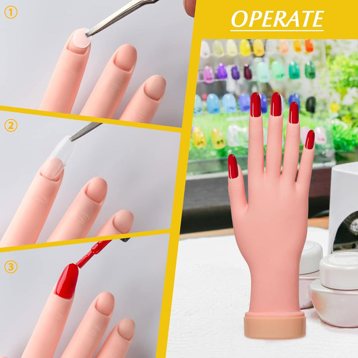 2 Pack Right Hands Practice Nail Tips Art Trainer Training Hand Tool Flexible Bendable Movable Fake Mannequin Manicure Tool