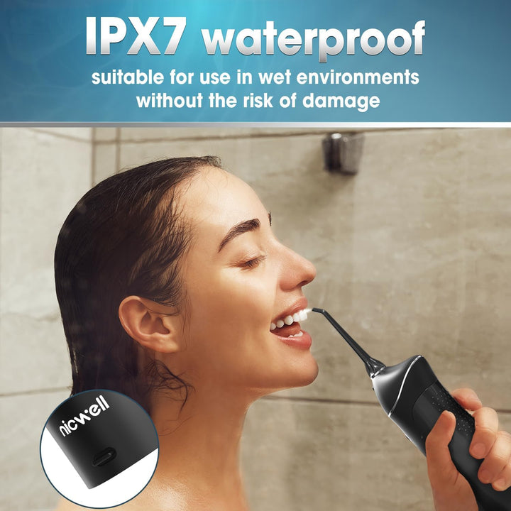Water Dental Flosser Teeth Pick - Cordless Portable 4 Modes Rechargeable Flossers Oral Irrigator IPX7 Waterproof Travel Gum Floss Cleaner Deep Cleaning Flossing Picks for Home Daily Shower