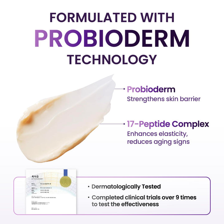 Probioderm 3D Lifting Cream 1.7 Fl Oz | Advanced Korean Anti-Aging Probiotics Facial Night Cream Moisturizer with 17-Peptide Complex & Patented Probioderm for Wrinkles on Face and Neck