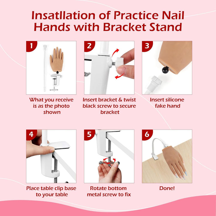 Practice Hand for Acrylic Nails, Silicone Nail Hand Practice, Flexible Fingers Fake Training Hand False Mannequin Hands for Nail Practice, Hand Model Kit for Nail Supplies Manicure Beginners