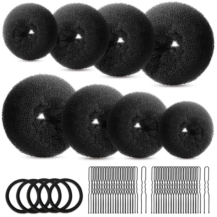 Hair Bun Maker Set, Donut Bun Maker Set with 4Pcs Dark Brown &4Pcs Beige(2 Extra-Large,2 Large,2 Medium and 2 Small), 5 Pieces Hair Elastic Bands, 40 Pieces Hair Bobby Pins (Brown and Gold)