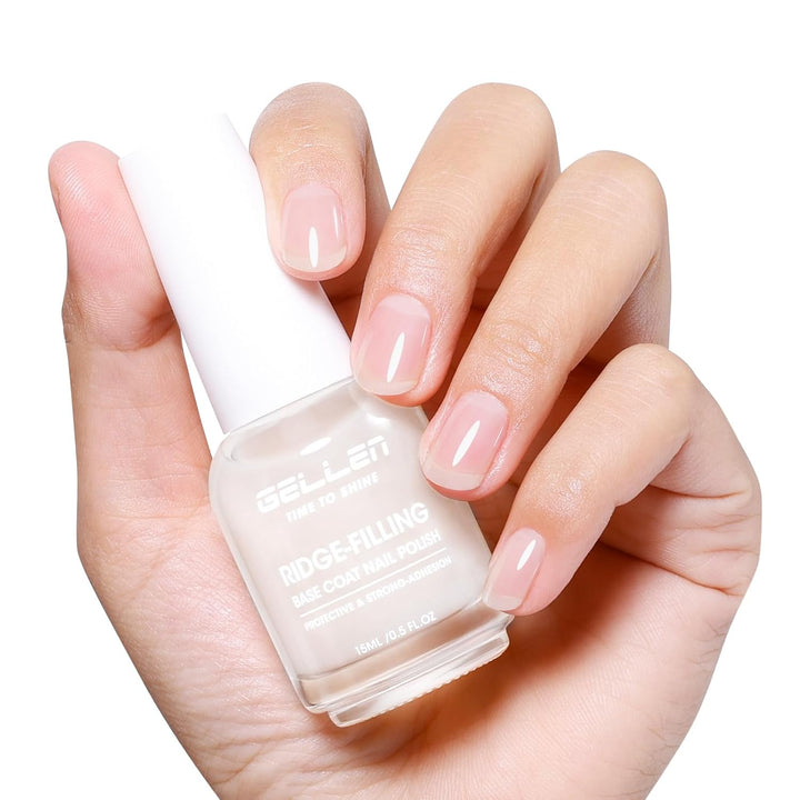 Clear Nail Polish Ridge Filling Base Coat, Nail Strengthener and Growth, Ridge Filler for Nails, Hydrate Strengthen Nourish Damaged Dry Natural Nails, Shea Butter & Vitamin E & Protein Formula