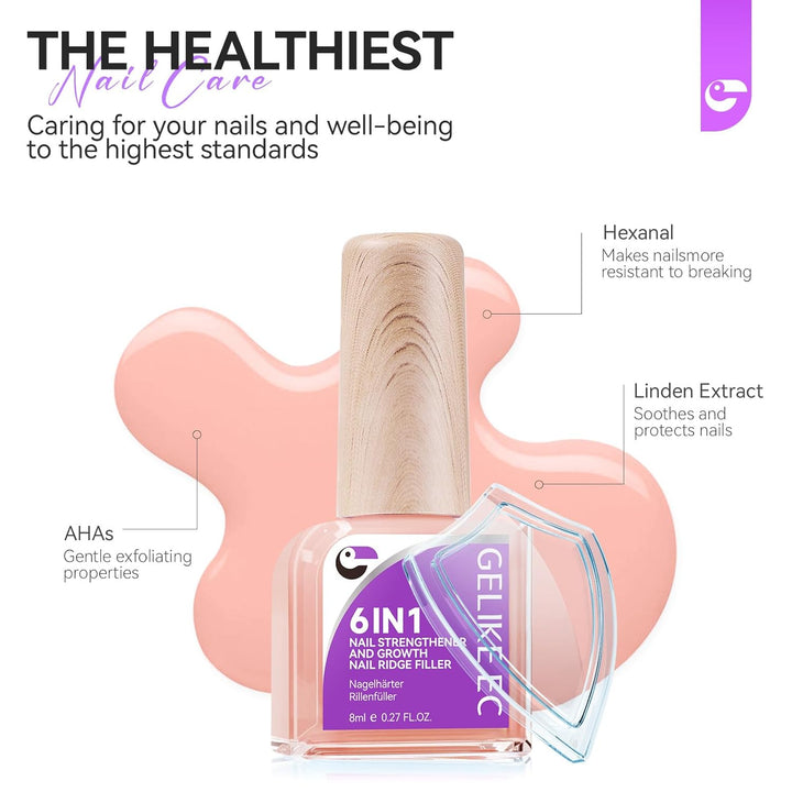 Nail Growth Strengthener for Woman: Nude Blush 6 in 1 Natural Nail Hardener Extra Strong and Growth - Nail Polish Hardener for Weak and Damaged Nails
