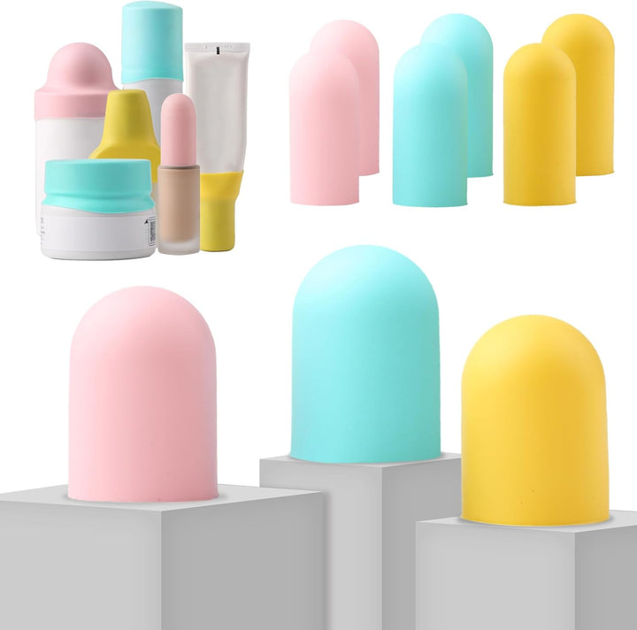 9 Pack Silicone Bottle Covers for Traveling, Airplane Travel Essentials for Women, Beach Vacation and Cruise Ship Travel Accessories, Travel Size Toiletries, Must Haves, Leak Proof