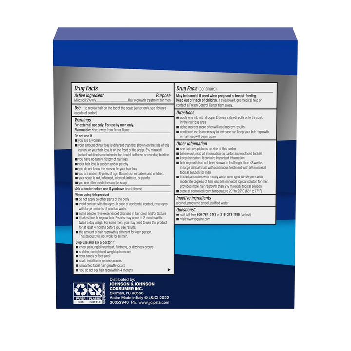 Men’S  Extra Strength 5% Minoxidil, Topical Solution for Thinning & Hair Loss, Clinically Proven FDA Approved Minoxidil for Men Treatment, Regrow Fuller Hair, 3 Month Supply, 3 Bottles